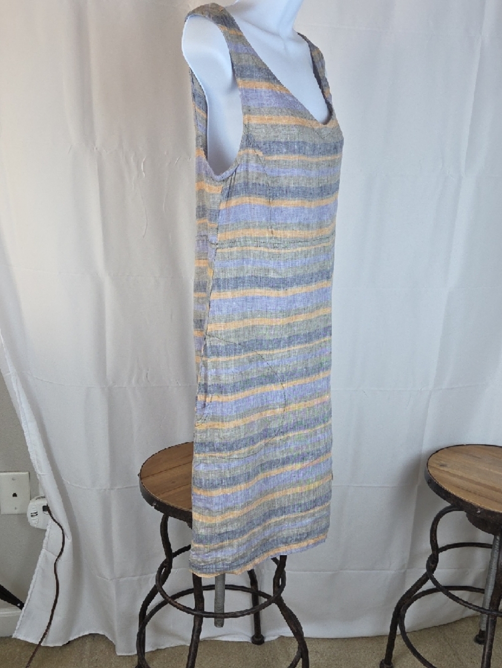Toad&Co Sleeveless Striped Midi Dress in Blue and Cream